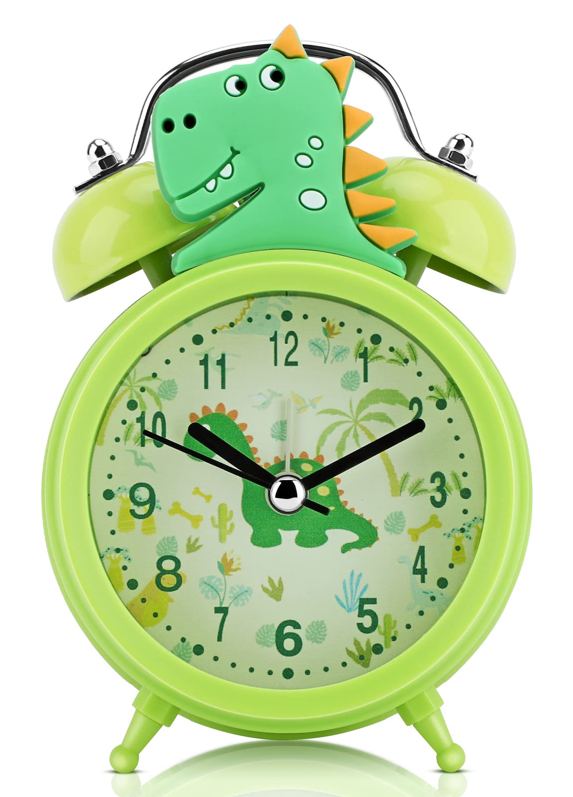 TCJJ Dinosaur Alarm Clock Boys,Non Ticking Cute Green Alarm Clock Kids Boys,Classic Loud Double Bell Clock With,Backlit,Suitable for School Gifts