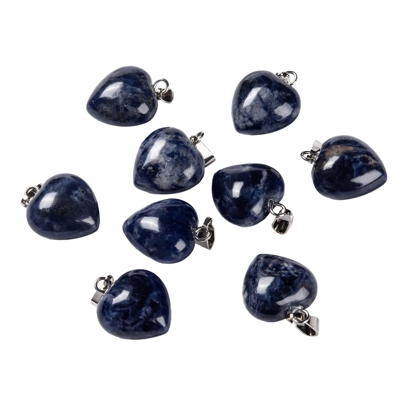 BEEFLYING 10 Pcs Natural Gemstone Heart Pendant Charms Sodalite Charms Healing Stone Pendants for Jewelry Making Crafts Supplies