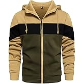 LBL Mens Slim Fit Long Sleeve Zip-up Fleece Hoodie Color Block Sweatshirt with Kangaroo Pocket