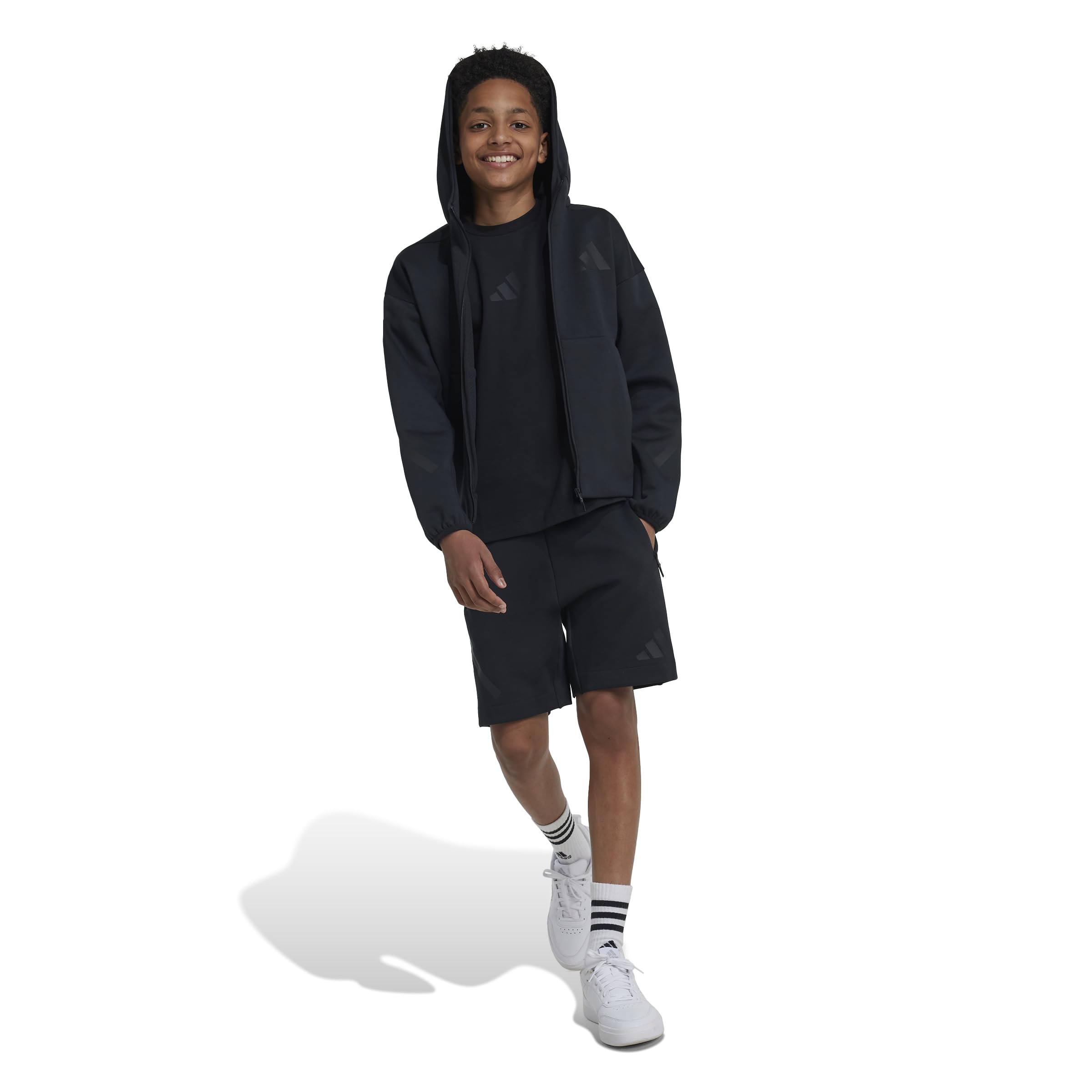 adidas Unisex-Kids Z.N.E. Full Zip Hoodie, Black/Black, Medium
