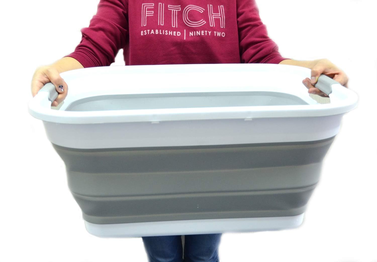 SAMMART Set of 2 Collapsible Plastic Laundry Basket 41L - Foldable Pop Up Storage Container/Organizer - Portable Washing Tub - Space Saving Hamper/Basket (2, Grey) — image 1