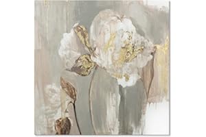 Goldfoilart Floral Wall Art Gold Pictures White Flower Canvas with Gold Foil Embellishment Paintings Textured Poster Framed Artwork for Living Room Bedroom Office Decorations 24" x 24"