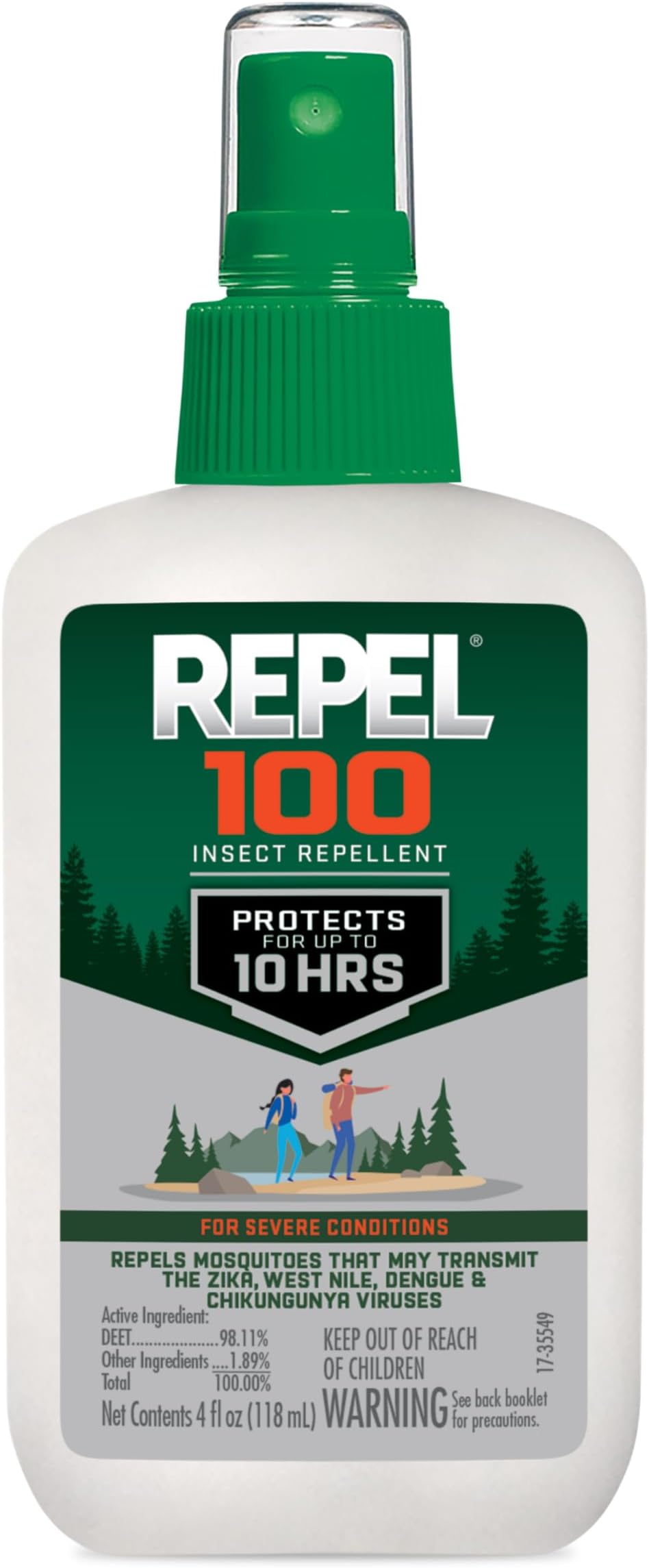 Repel 100 Insect Repellent Pump Spray 4 oz DEET 98.11% Protection 10 hrs