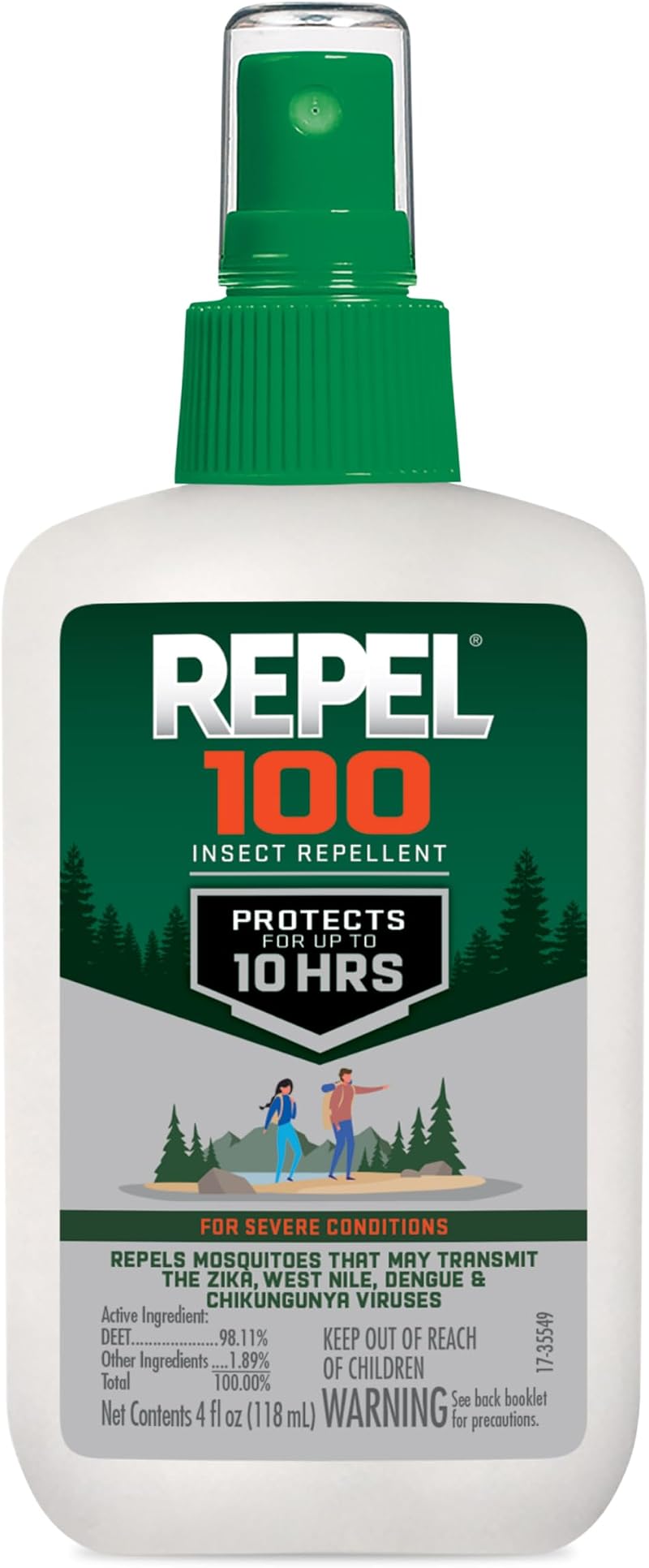 Repel 100 Insect Repellent Pump Spray 4 oz DEET 98.11% Protection 10 hrs