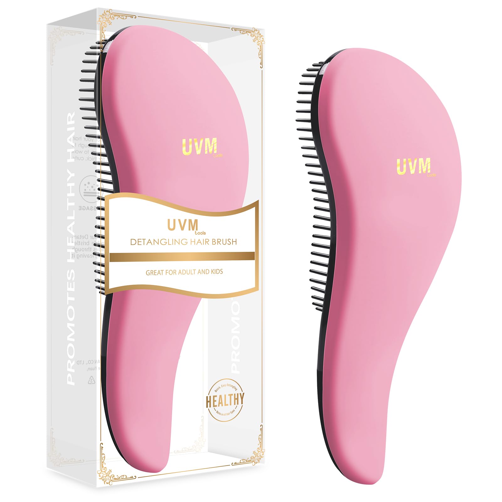 UVM Tools Detangler Hair Brush, Detangling Hairbrush for Women, Girls and Kids – glide the Detangle Brush for Wet, Fine, Curly, Thick and Afro Hair by UVM (Pink)