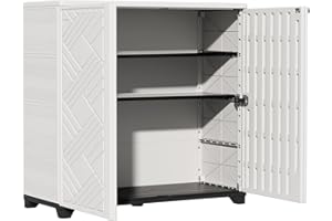 ZZM Indoor/Outdoor Storage Cabinet Waterproof, 34"x15"x34" Plastic Outdoor Storage Box for Garden Balcony Bathroom, All Weather Outdoor Storage Clearance, DIY Usage, with 2 Shelf (White)