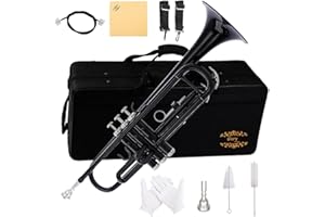 Glory Bb Trumpet - Trumpets for Beginner or Advanced Student with Case, pair of gloves-Black