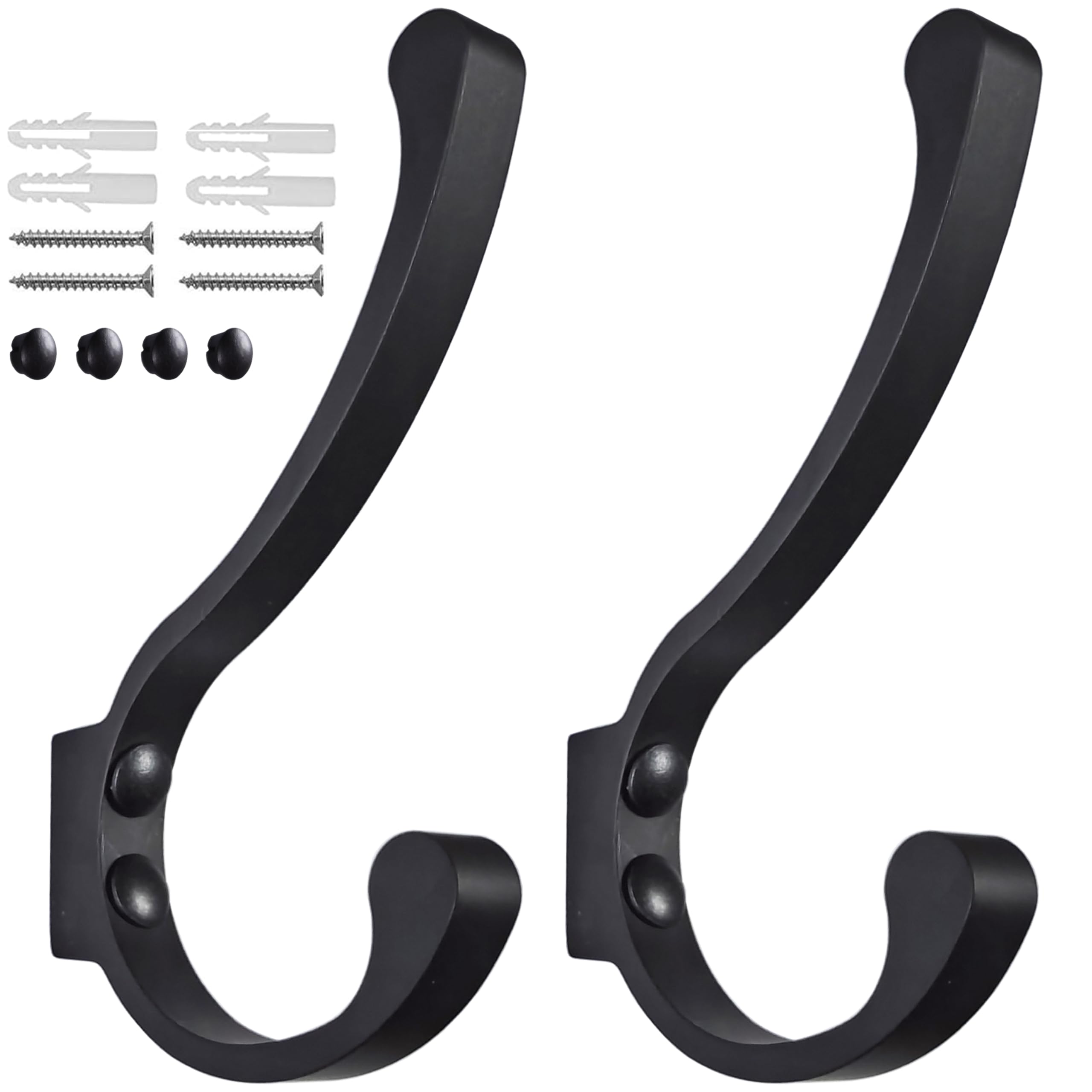 Photo 1 of Coat Hooks for Wall, Heavy Duty Large Wall Hooks for Hanging Wall Mounted Metal Robe Hooks Utility Hooks for Coat, Scarf, Bag, Towel, Key, Cap, Cup, Hat (Black, 2 Pack)