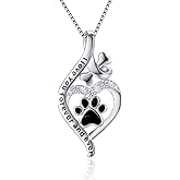 VANLAMS Womens 925 Sterling Silver Bone Love Heart Dog Paw Print Pendant Necklace I Love You Forever and Ever, Gifts for Dog Owner