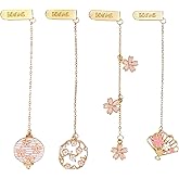 HFZRZFH 4 Pcs Metal Flower Bookmark Set, Japanese Cherry Blossom with Chain, Cute Aesthetic Bookmarks for Women, Unique Gifts for Book Lovers, Readers, Writers