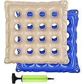 Waffle Cushion 2 Pack - Inflatable Air Cushion with Pump - Pressure Sore Relief - Cream and Blue 17x17 Inch