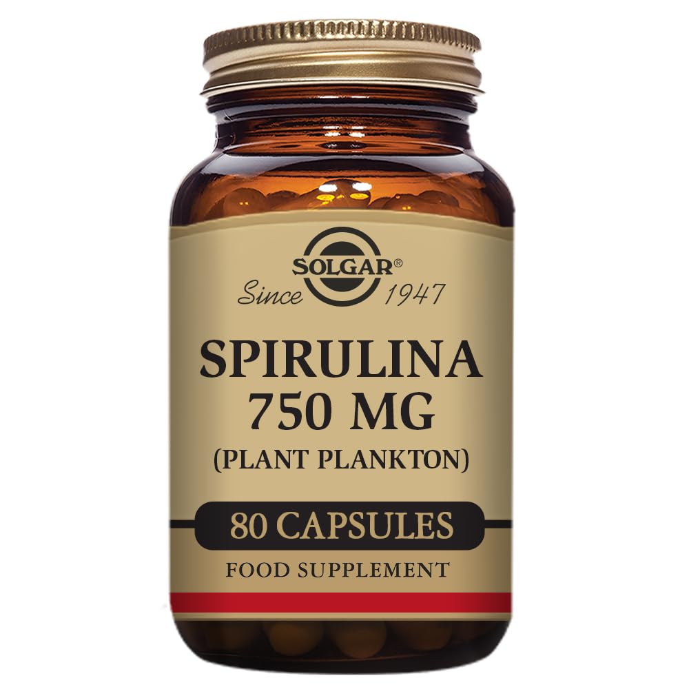 Solgar 750 mg Spirulina Tablets - Pack of 80 - Natural Dietary Supplement - High Concentration of Nutrients - Vegan, Gluten Free and Kosher