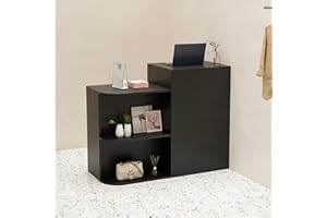 XHDZSM Small Reception Desk for Small Spaces, White Wood Front Desk with Lockable Drawers & Open Storage, Reception Counter C