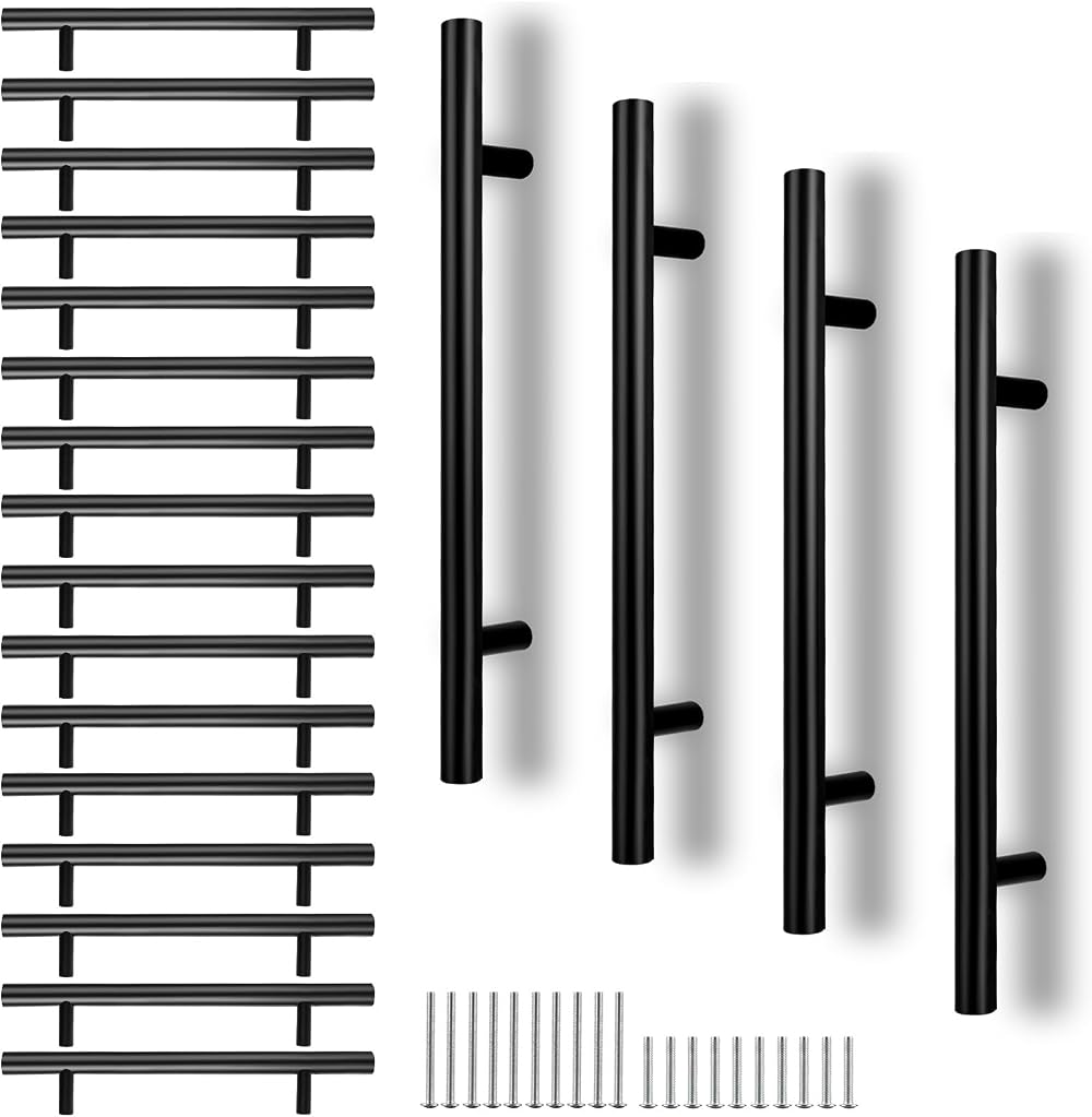 CYEER 20 Pack Black 128mm Cabinet Handles T Bar Stainless Steel Matte Black
