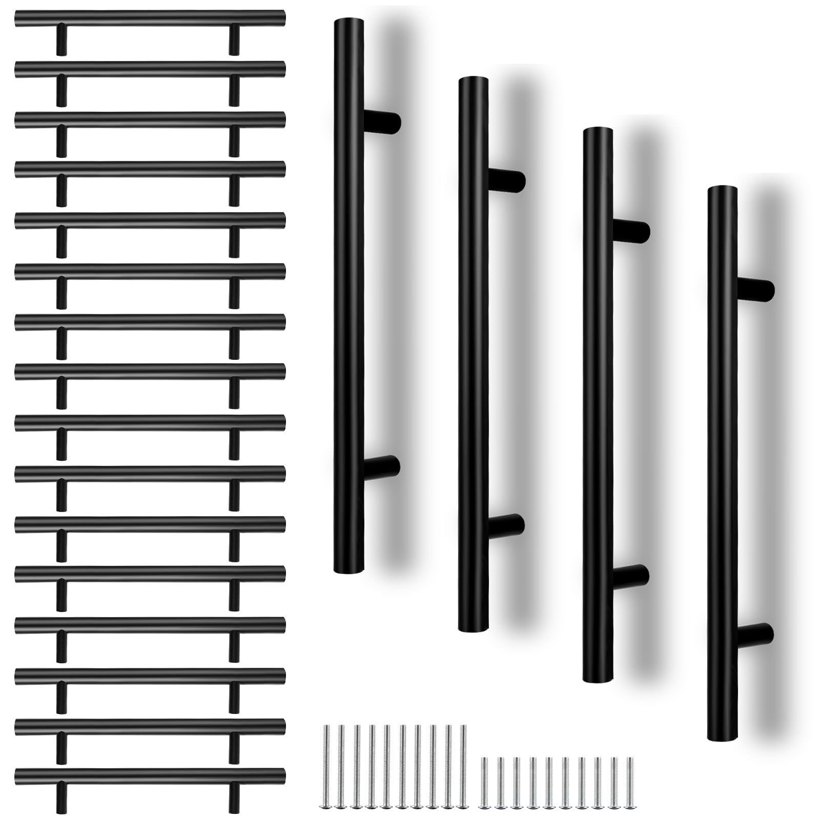 CYEER 20 Pack Black Kitchen Cupboard Handles 128mm Hole Center, Stainless Steel Matt Black Drawer Cupboard Door Handles T Bar Wardrobe Cabinet Pull Handle for Kitchen, Overall Length:200mm — image 1