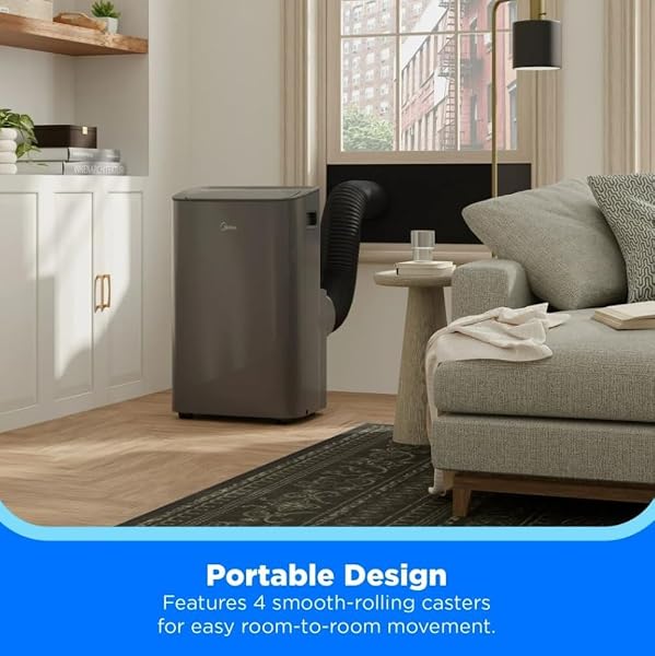MIDEA 8,000 BTU SMART PORTABLE AIR CONDITIONER WITH REMOTE GREY, 3-IN-1 COMFORT: COOLS, VENTILATES, & DEHUMIDIFIES, VOICE CONTROL W/ALEXA, GOOGLE ASSISTANT, & SIRI – MAP08S1XWGR-T