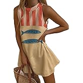 Womens Tank Dress Summer Casual Short Dresses Crew Neck Sleeveless Novelty Floral Printed Loose Aline Sundress