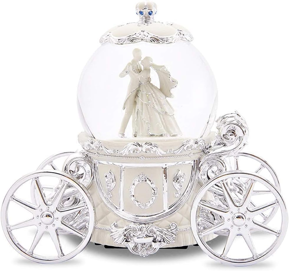 Music Box Glowing Crystal Music Box Bride And Groom White Rotating Music Box With Wheels Wedding
