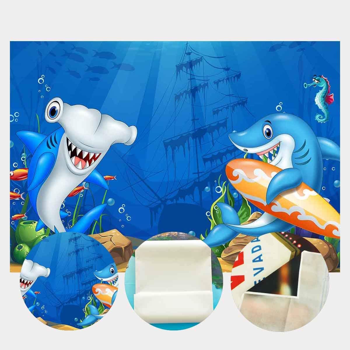 Elderpark Org Accessories Camera Photo Accessories 12x10ft Vinyl Cartoon Shark Backdrop Under The Sea Party Theme Kids Birthday Party Party Banner Photo Studio Booth Background Newborn Baby Shower Lyls2 For Party Decoration