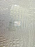 VINYL FAUX FAKE LEATHER PLEATHER EMBOSSED SHINY AMAZON CROCODILE FABRIC - Silver - 58