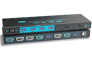 DXCHIP KVM/USB Dual Mode 8K Dual Monitor HDMI 2.1 KVM Switch 2 Monitors 2 Computers Cross Display 2 in 2 Out USB 3.0 KVM Support 8K@60Hz/4K@120Hz, with 2 HDMI Cables & 2 USB 3.0 Cables & Wired Remote