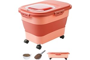 DDMOMMY 20-23Lbs Dog Food Storage Container - Collapsible Dog Food Container with Attachable Casters and Scoop,Travel Silicone Bowl, Pet Food Storage Containers to Keep Dry Food Fresh,Easy to Move