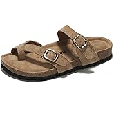 Project Cloud 100% Genuine Leather Womens Sandals -Lightweight Womens Slides Memory Foam Insole & Cork Footbed Sandals Women - Non-Slip Beach Essentials Summer Sandals for Women 2026 (Lian)