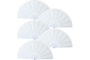 BRYCTSISEN 5 Pack Large Folding Fan Popping Fabric Handheld Rave Foldable Fans for Line Dance Parties Outdoor Events Performance Decorations (Pure White)