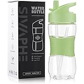 Sivaphe Clear Water Bottle with Straw 12 oz Portable Tritan Transparent Sports Drinking Bottle for School Girls Boys Green