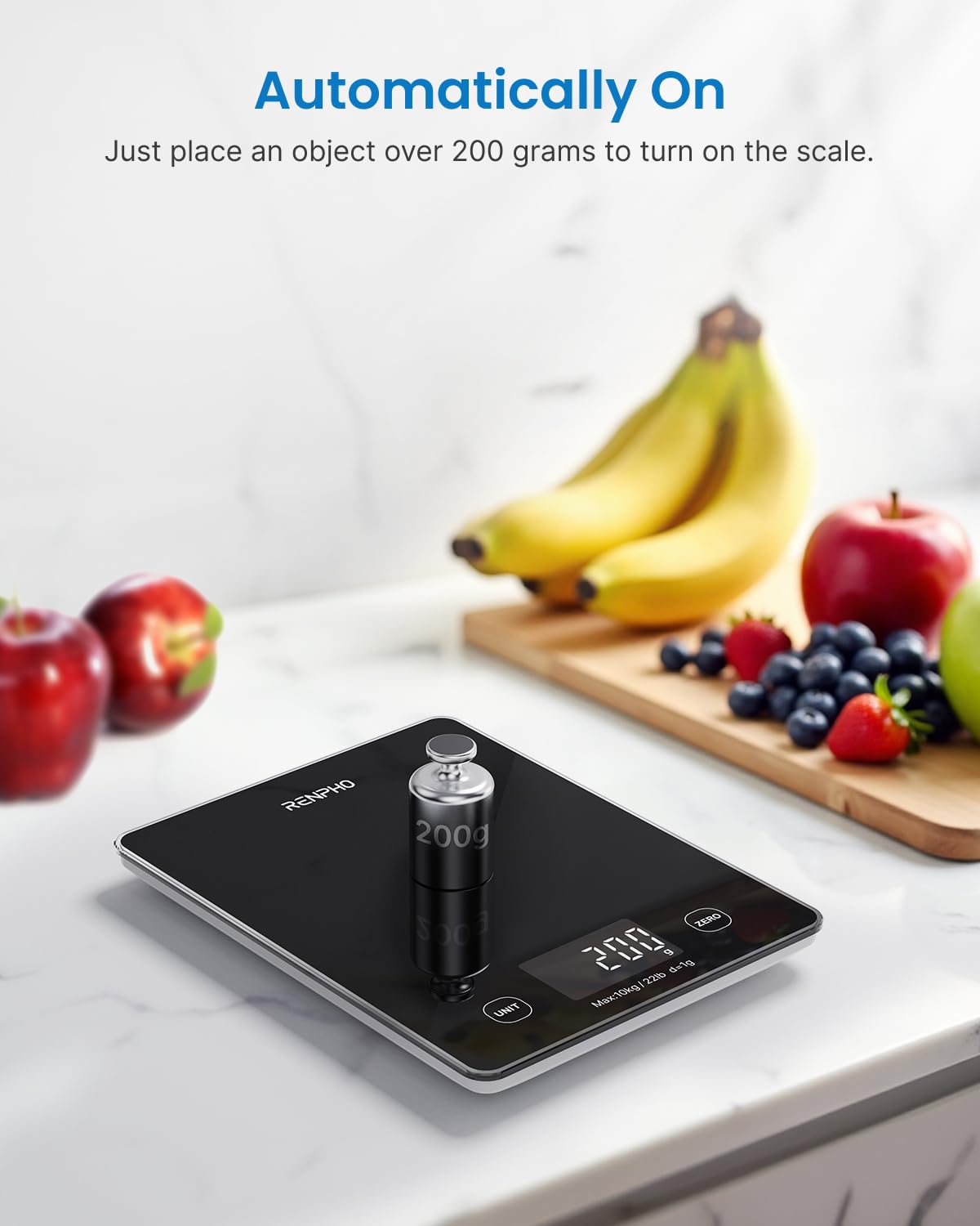 RENPHO Digital Kitchen Scale, Smart Food Weight Scale with Nutritional Calculator, Gram Scale for Weight Loss Cooking Baking Keto Macro Diet, Black Glass, 22lb/10kg