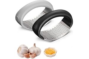 Stainless Steel Garlic Press Rocker, 2-Piece Mincer and Crusher Set(Grey and Black)