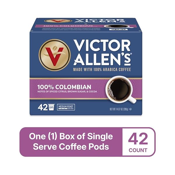 VICTOR ALLEN’S COFFEE 100% COLOMBIAN, MEDIUM ROAST, 42 COUNT, SINGLE SERVE COFFEE PODS FOR KEURIG K-CUP BREWERS