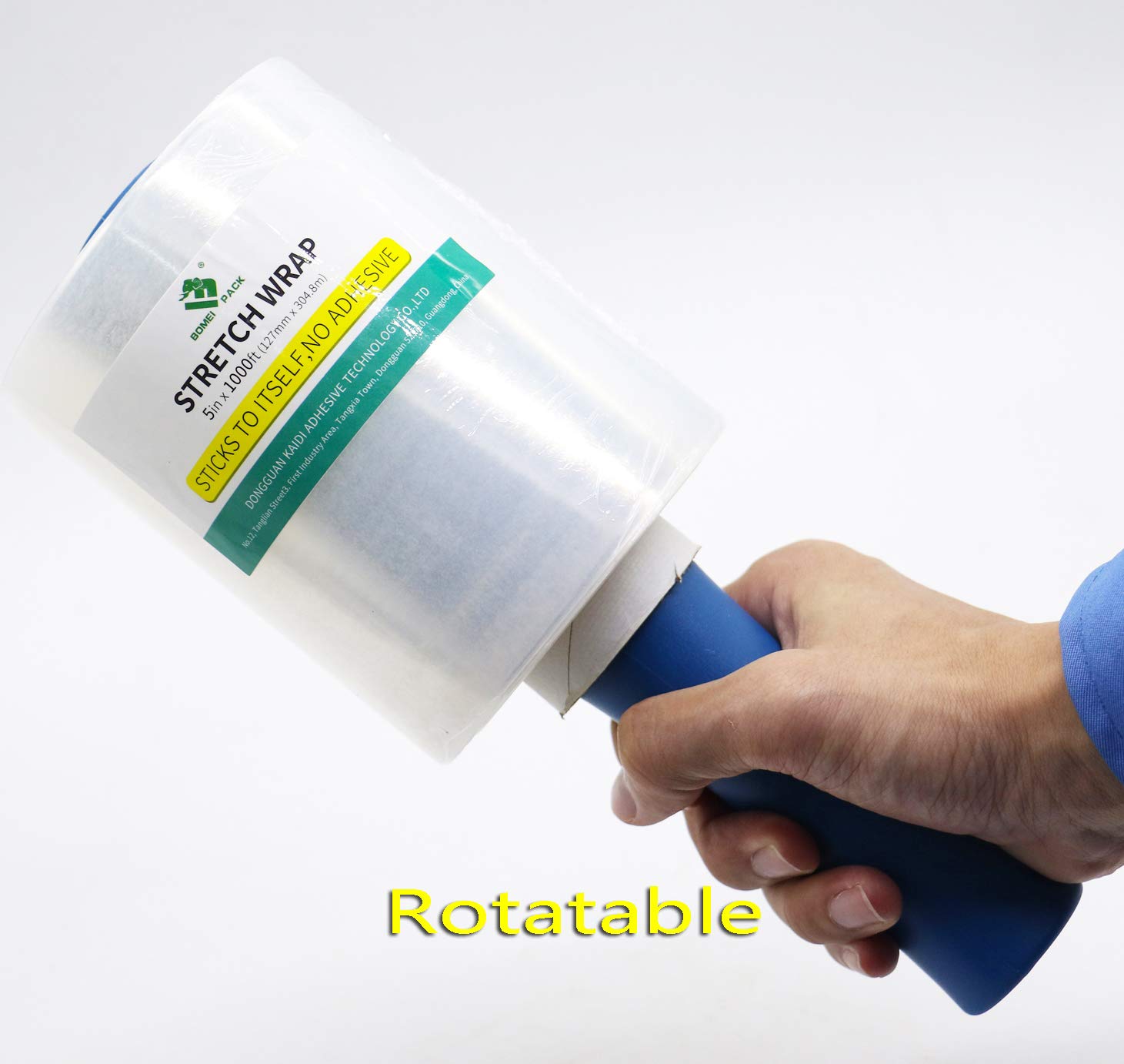 4 Pack Mini Clear Pallet Stretch Wrap Shrink Film with a Plastic Rolling Handle 20 micx130mmx305m for Pallet Wrap. Self Adhering Packing,Moving,Packaging,Heavy Duty Shrink Film,BOMEI PACK - Image 3