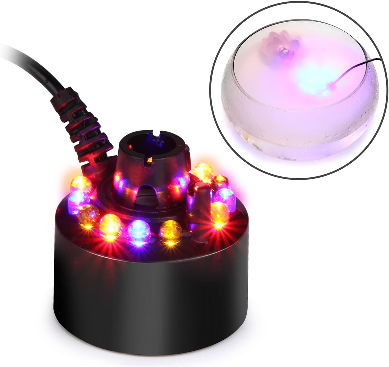 Indoor Fountains & Accessories - AGPtek Color Changing 12 LED Mist Maker Fogger Water Fountain Pond Fog Atomizer Air Humidifier with USB Adapter