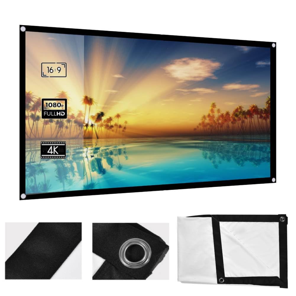 KIMISS Projector Screen 60 Inch, 133X75cm Portable Movie Screen 16:9 HD Foldable Portable Movies Projector Screen for Home Theater Outdoor Indoor Support Double Sided Projection