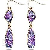 Simulated Druzy Dangle Earrings for Women - Gold, Silver, or Rose Gold Tone Boho Earrings for Women