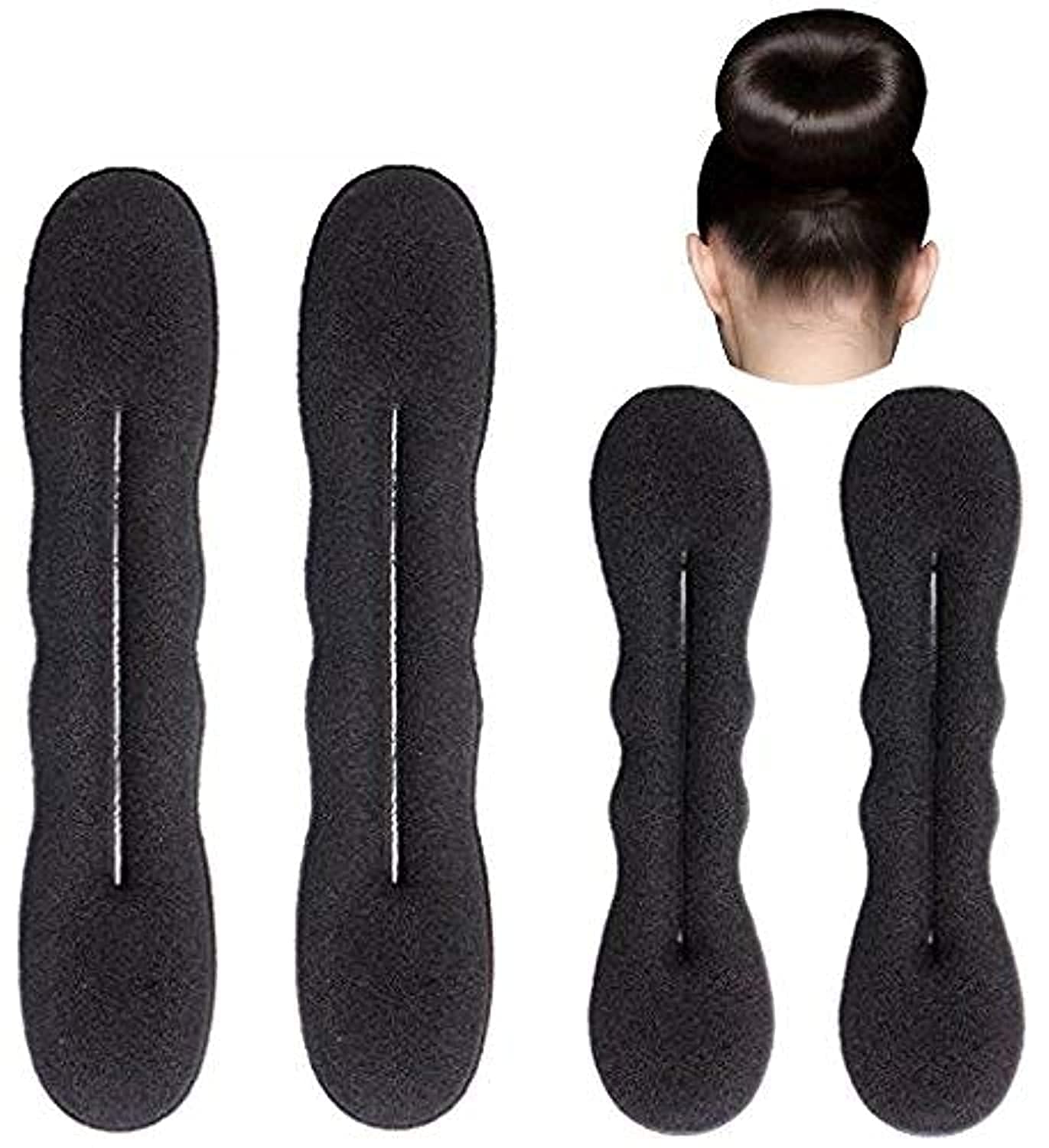 Styla Hair Magic Hair Bun Maker Sponge Hair Foam Twister Easy Perfect Bun Tool (2 Small, 2 Large) Black