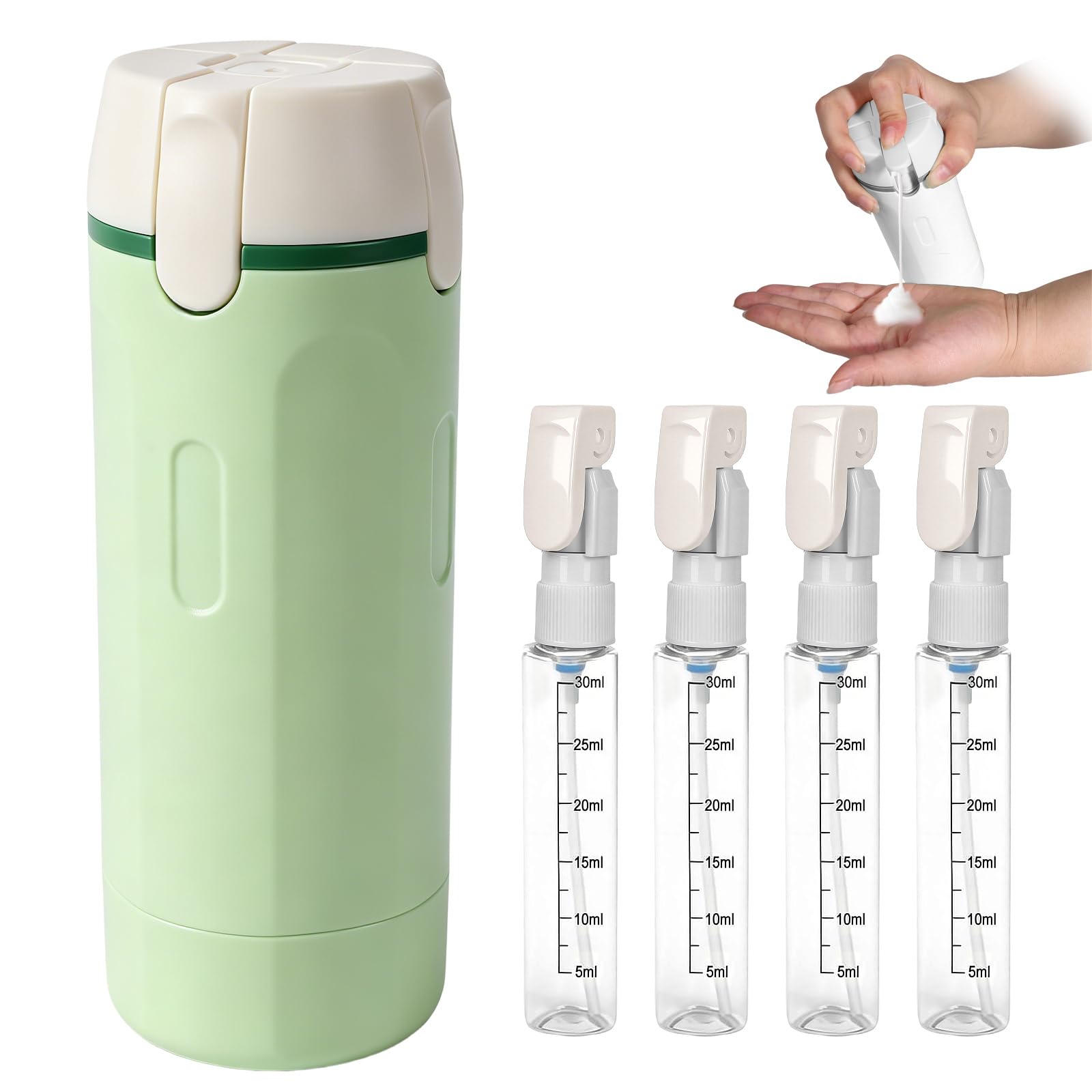Photo 1 of 4 in 1 Travel Dispenser, 4 Pack 30ML Travel Bottles for Toiletries, Leak Proof Travel Size Containers, Portable for Shampoo Lotion Conditioner Cream, Green