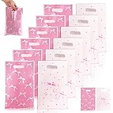 Pink Bow Gift Bags - 30 PCS Candy Goodie Treat Bags Retail Shopping Bag, Bow Party Favors Bag, Cute Plastic Pink Bows Decorations for Birthday Bridal Shower Engage Wedding Sweet Party Supplies