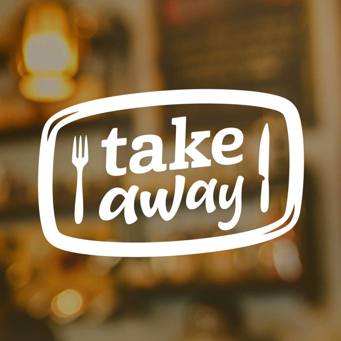Takeaway Sign Window Vinyl Sticker Door Art Kitchen bar Restaurant take Away Shop Office Cafe Decor Vintage Plaque Poster Coffee wall Signs Stickers Lettering menu Fork Knife Graphic Sticker (Normal)
