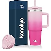 Konokyo 30 oz Tumbler with Handle and 2 Straws,2 in 1 Lid Insulated Water Bottle Stainless Steel Travel Coffee Mug,Cherry Blossoms