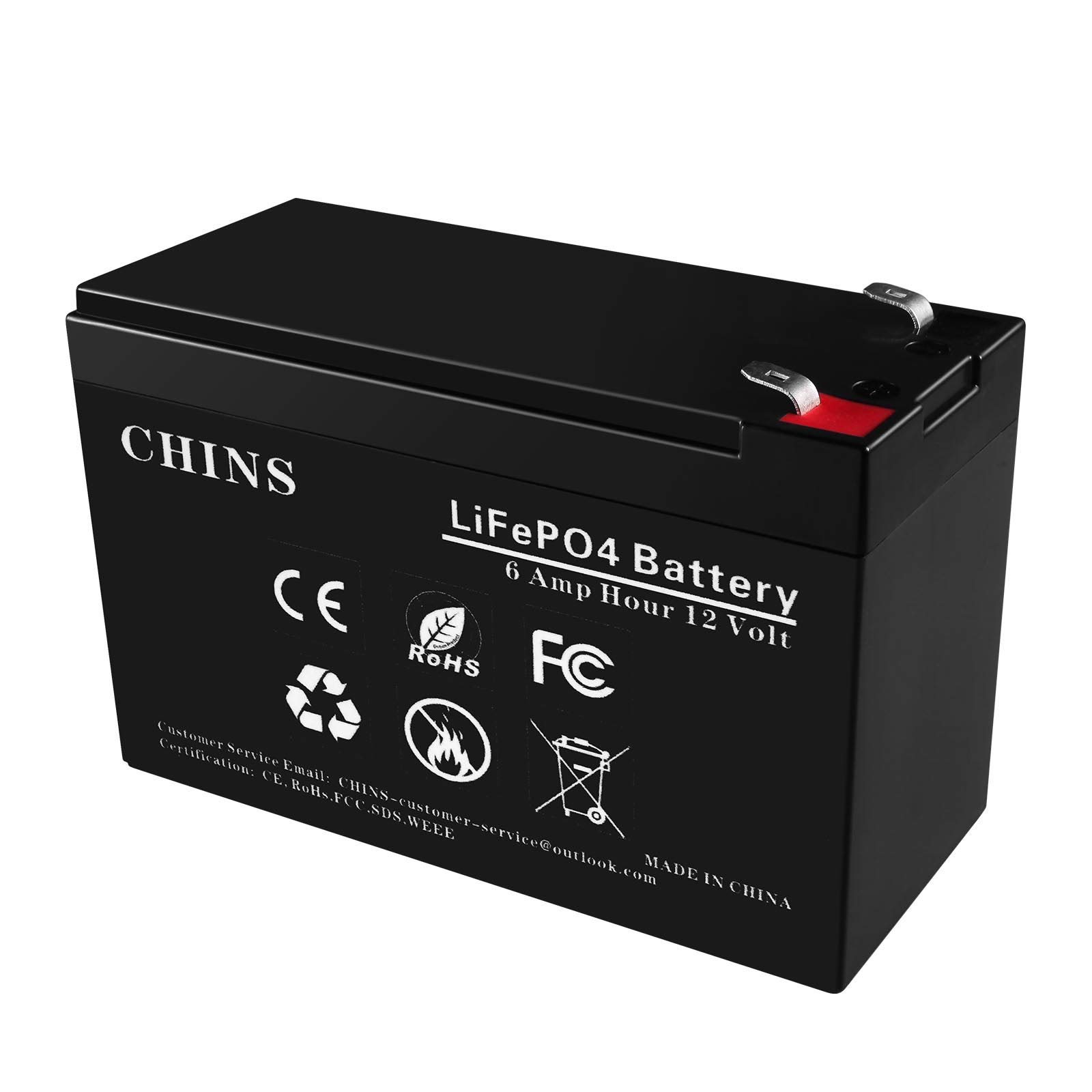 12V 6Ah Lithium Iron Phosphate Battery, Rechargeable LiFePo4 Battery, Low Self-Discharge and Light W