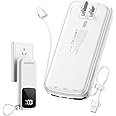 Portable-Charger-Power-Bank - 15000mAh Power Bank Supports PD 30W Fast Charging Built-in AC Wall Plug and 2 Output Cables with LED Display for iPhone iPad and Most Electronic Devices(White)