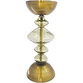 Bloomingville Reclaimed Glass and Metal Decorative Pillar Candle Holder, Gold and Green