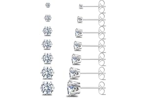 JICHENGEM Silver Gold Black Stud Earrings Set 7Pairs Hypoallergenic Cubic Zirconia Titanium Stainless Steel Silver Rose Gold Black CZ Cartilage Stud Earrings Jewelry Sets for Women Men, 2-8mm CZ Stud Earrings