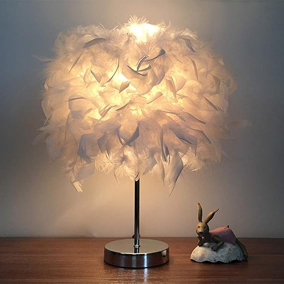 White Feather lamp, Vintage Elegant Bedside Desk Table lamp, Bedroom