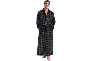 FG FEAYIGUDIM Men's Fleece Plush Bathrobe Full Length Big and Tall Shawl Collar Plaid Men Robe