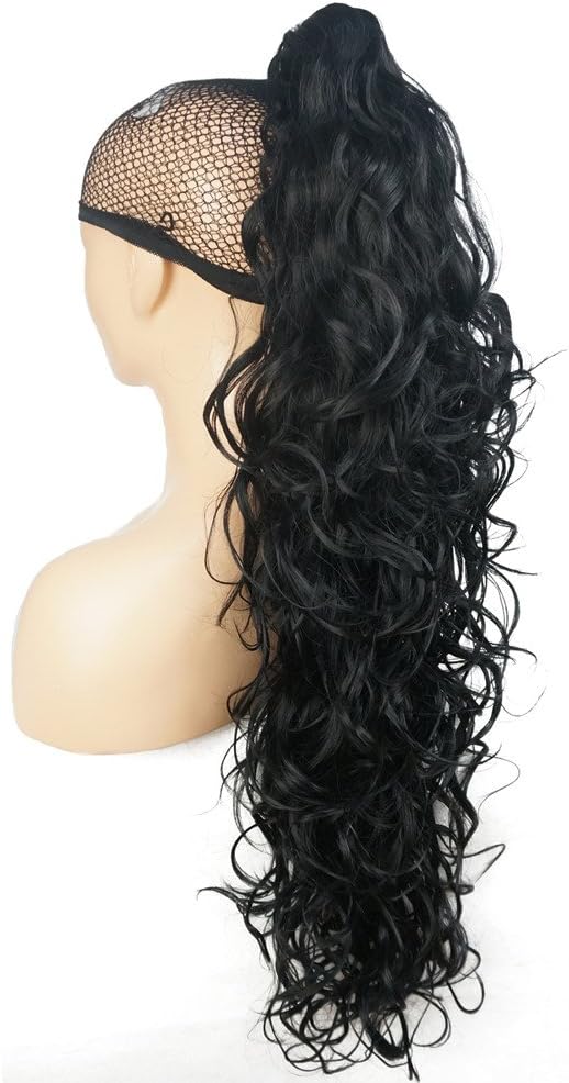 Lydell 30" Long Curly Styled Clip In Claw Ponytail Hair Extension Synthetic Hairpiece 280g with a jaw/claw clip Black