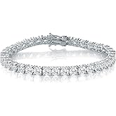 GMESME 18K White Gold Plated 4.0 Round Cubic Zirconia Classic Tennis Bracelet 6/6.5/7/7.5/8/8.5/9 Inch