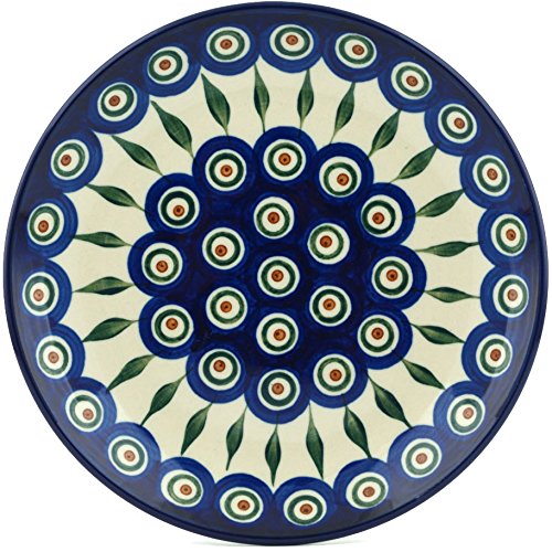 Authentic Polish Pottery Dessert Plate in Peacock Leaves Design Handmade in Bolesławiec Poland by Ceramika Artystyczna + Certificate of Authenticity